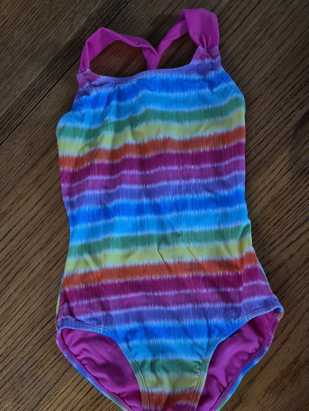 Xhilaration Girls Rainbow Stripe One-Piece Swimsuit - Pink Straps